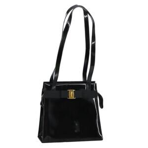 Salvatore Ferragamo Shoulder Bag Enamel Black Gold